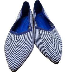 Blue Chevron Flats with Pointed Toe